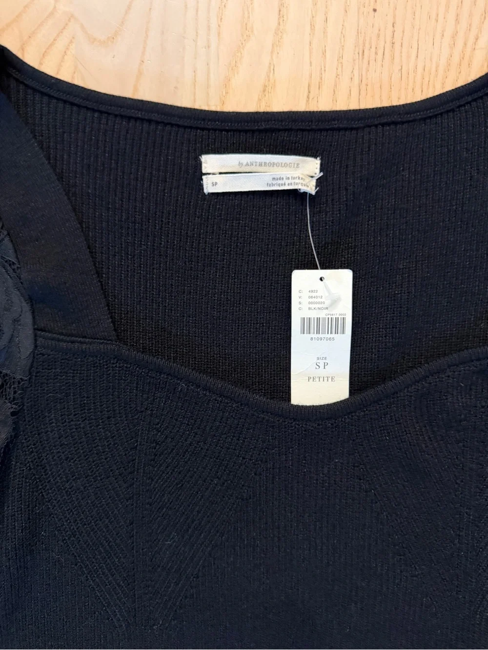 NWT Black Sweetheart Lace Sleeves Knit Top- Anthropologie